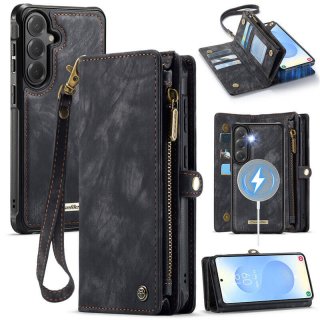 CaseMe Samsung Galaxy S26 Plus 2-in-1 Magnetic RFID Wallet Case with Wireless Charging & Wrist Strap Black