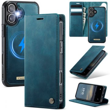 CaseMe iPhone 16 2-in-1 Magnetic Wallet Case – Wireless Charging & RFID Blocking Blue