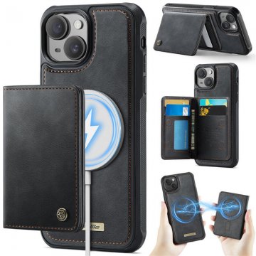 CaseMe iPhone 13 2-in-1 Detachable Magnetic Wallet Case with RFID Blocking, Card Holder & MagSafe Compatible - Black