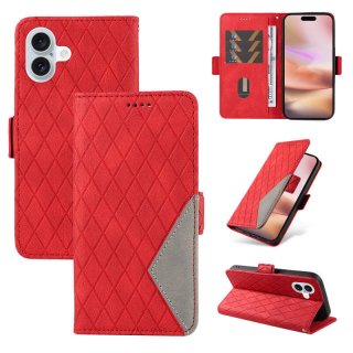For iPhone 16 Plus Color Splicing Wallet Magnetic Kickstand Case Red