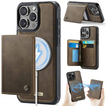 CaseMe iPhone 16 Pro 2-in-1 Detachable Magnetic Wallet Case with RFID Blocking, Card Holder & MagSafe Compatible - Coffee