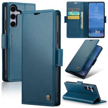 CaseMe Samsung Galaxy S25 FE Wallet RFID Blocking Magnetic Buckle Case Blue
