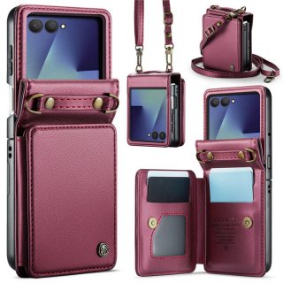 CaseMe Samsung Galaxy Z Flip7 Wallet Case with Card Holder, Crossbody Strap & RFID Blocking Red