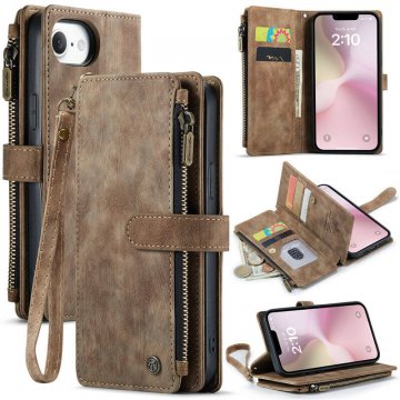 CaseMe iPhone 17e Wallet Kickstand Case with Wrist Strap Coffee