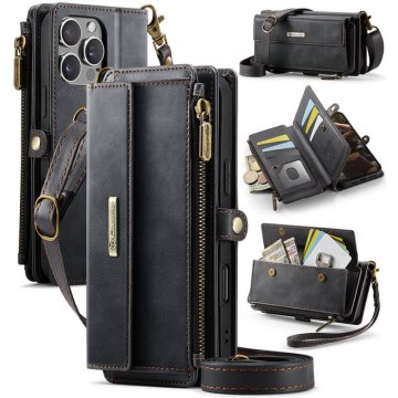 CaseMe iPhone 16 Pro Crossbody Wallet Case with RFID Blocking & Wireless Charging Black