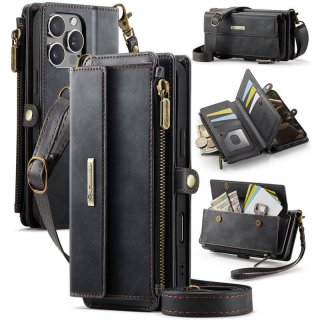 CaseMe iPhone 16 Pro Crossbody Wallet Case with RFID Blocking & Wireless Charging Black