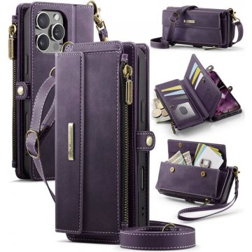 CaseMe iPhone 16 Pro Crossbody Wallet Case with RFID Blocking & Wireless Charging Purple