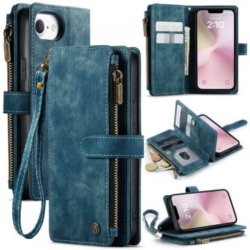 CaseMe iPhone 17e Wallet Kickstand Case with Wrist Strap Blue