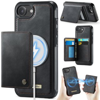 CaseMe iPhone 16e 2-in-1 Detachable Magnetic Wallet Case with RFID Blocking, Card Holder & MagSafe Compatible - Black