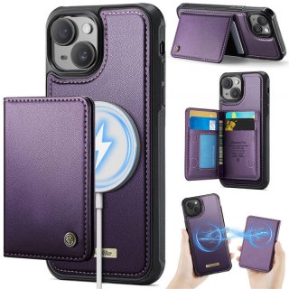 CaseMe iPhone 14 Plus 2-in-1 Detachable Magnetic Wallet Case with RFID Blocking, Card Holder & MagSafe Compatible - Purple