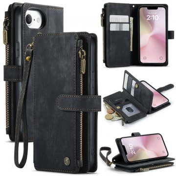 CaseMe iPhone 17e Wallet Kickstand Case with Wrist Strap Black