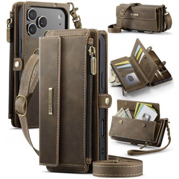 CaseMe iPhone 17 Pro Max Crossbody Wallet Case with RFID Blocking & Wireless Charging Coffee