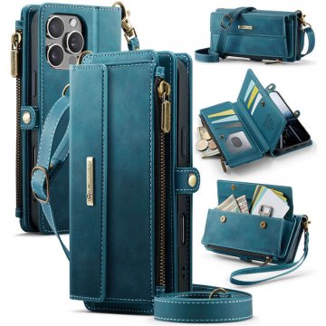 CaseMe iPhone 16 Pro Crossbody Wallet Case with RFID Blocking & Wireless Charging Blue