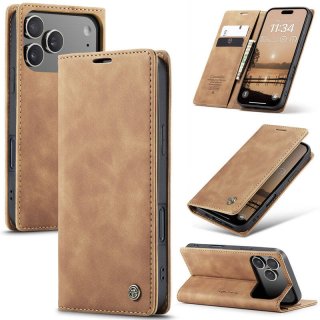 CaseMe iPhone 17 Pro Wallet Magnetic Suede Leather Case Brown