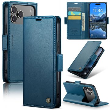 CaseMe iPhone 17 Pro Max Wallet RFID Blocking Magnetic Buckle Case Blue