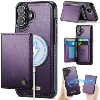 CaseMe iPhone 16 2-in-1 Detachable Magnetic Wallet Case with RFID Blocking, Card Holder & MagSafe Compatible - Purple