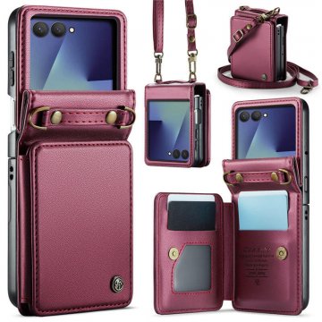 CaseMe Samsung Galaxy Z Flip7 Wallet Case with Card Holder, Crossbody Strap & RFID Blocking Red