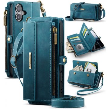 CaseMe iPhone 16 Crossbody Wallet Case with RFID Blocking & Wireless Charging Blue