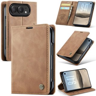 CaseMe iPhone Duo Wallet Case with 2 Card Slots, Cash Pocket & Kickstand Brown