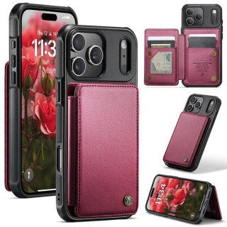 CaseMe iPhone 17 Pro RFID Blocking Card Holder Case with Kickstand Red