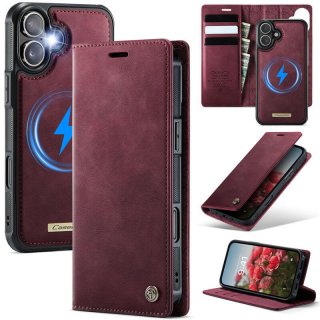 CaseMe iPhone 16 Plus 2-in-1 Magnetic Wallet Case – Wireless Charging & RFID Blocking Red