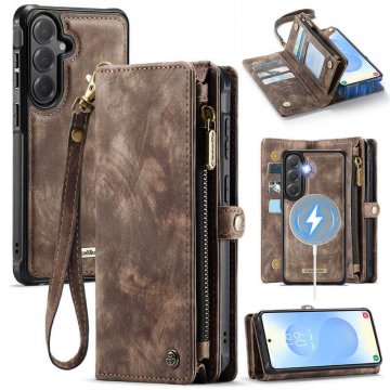 CaseMe Samsung Galaxy S26 2-in-1 Magnetic RFID Wallet Case with Wireless Charging & Wrist Strap Coffee