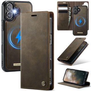 CaseMe iPhone 16 Plus 2-in-1 Magnetic Wallet Case – Wireless Charging & RFID Blocking Coffee