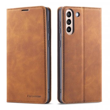 Forwenw Samsung Galaxy S21 Wallet Kickstand Magnetic Case Brown