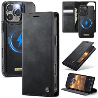 CaseMe iPhone 16 Pro 2-in-1 Magnetic Wallet Case – Wireless Charging & RFID Blocking Black