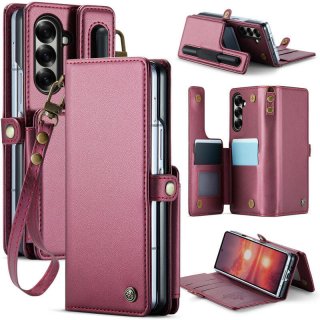 CaseMe Samsung Galaxy Z Fold7 Magnetic Wallet Case with RFID Blocking & Kickstand Red
