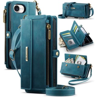 CaseMe iPhone 17e Crossbody Wallet Case with RFID Blocking & Wireless Charging Blue