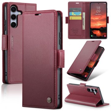 CaseMe Samsung Galaxy S25 FE Wallet RFID Blocking Magnetic Buckle Case Red