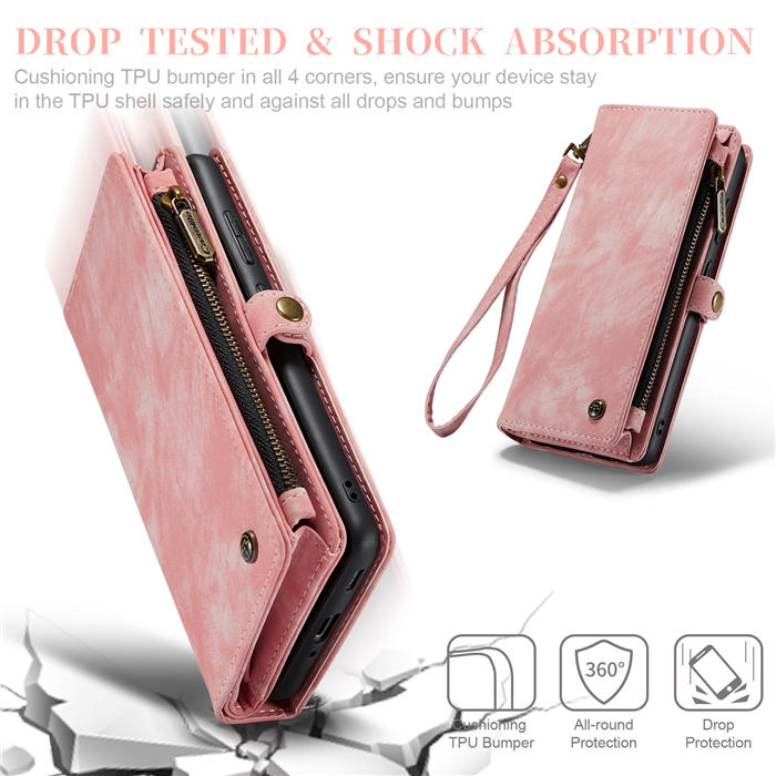 CaseMe Samsung Galaxy A33 5G Zipper Wallet Magnetic Detachable 2 in 1 Case with Wrist Strap