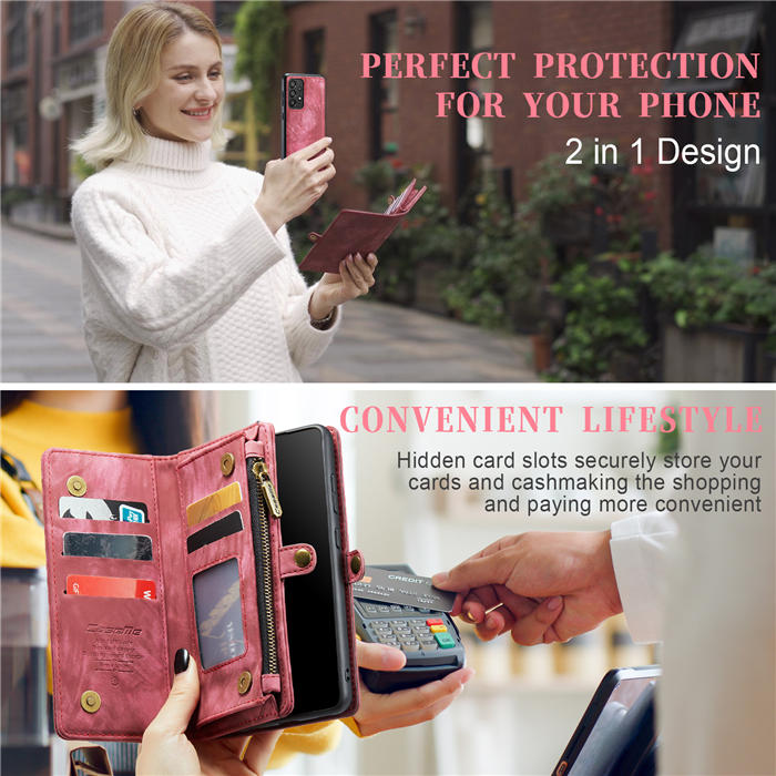 CaseMe Samsung Galaxy A33 5G Zipper Wallet Magnetic Detachable 2 in 1 Case with Wrist Strap