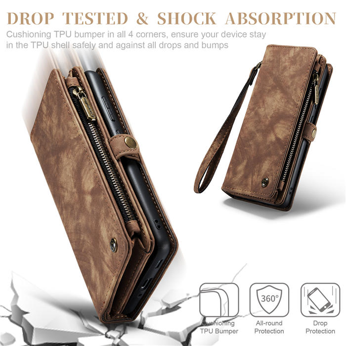 CaseMe Samsung Galaxy A34 5G Zipper Wallet Magnetic Detachable 2 in 1 Case with Wrist Strap