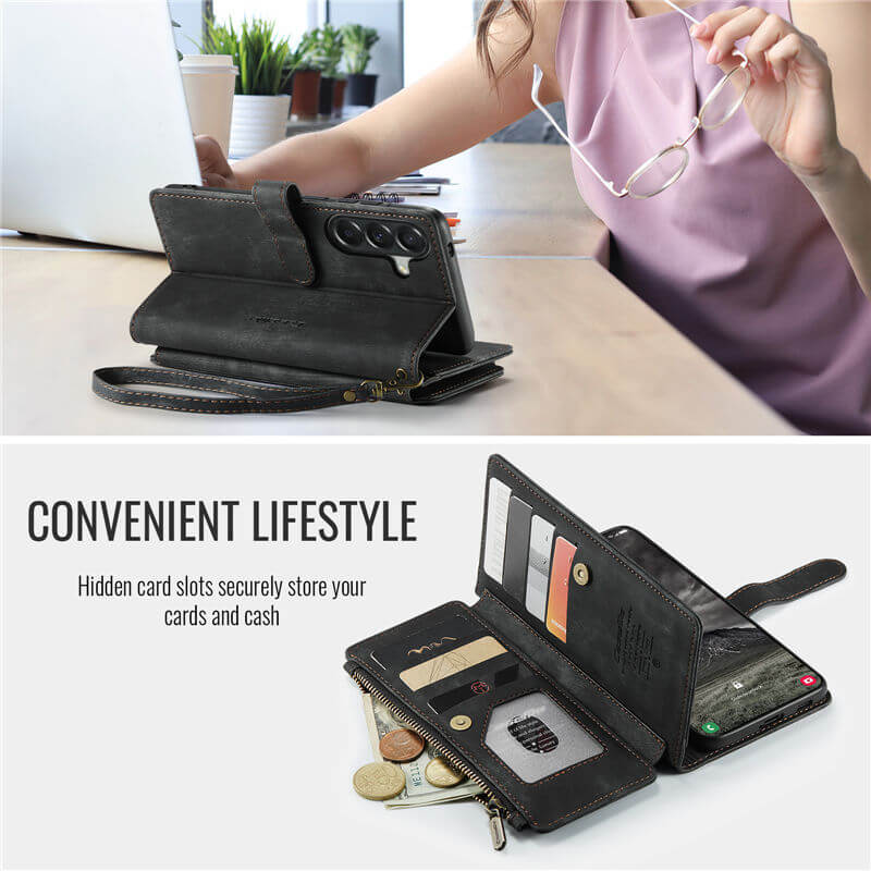 CaseMe Samsung Galaxy A57 Wallet Leather Case with Wrist Strap