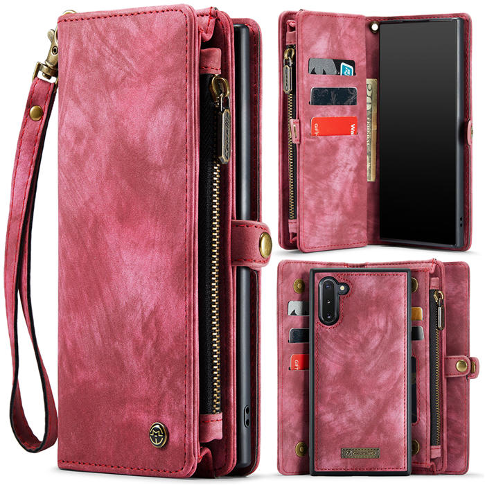 CaseMe Samsung Galaxy Note 10 Zipper Wallet Magnetic Detachable 2 in 1 Case with Wrist Strap