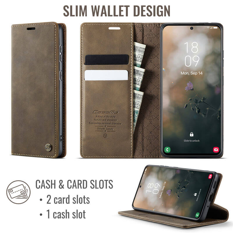 CaseMe Samsung Galaxy S21 FE Magnetic Wallet Case with RFID Blocking