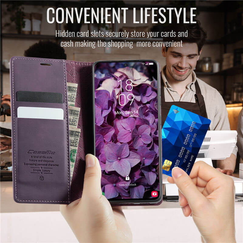 CaseMe Samsung Galaxy S21 FE Magnetic Wallet Case with RFID Blocking