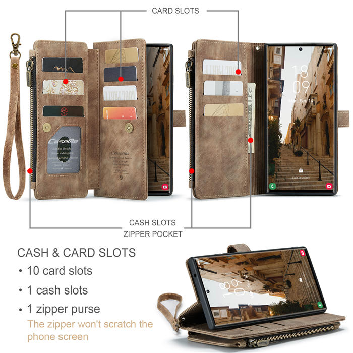 CaseMe Samsung Galaxy S23 Ultra Wallet kickstand Magnetic Leather Case with Wrist Strap