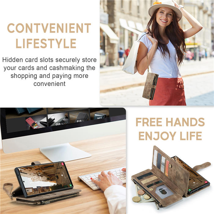 CaseMe Samsung Galaxy S23 Ultra Wallet kickstand Magnetic Leather Case with Wrist Strap