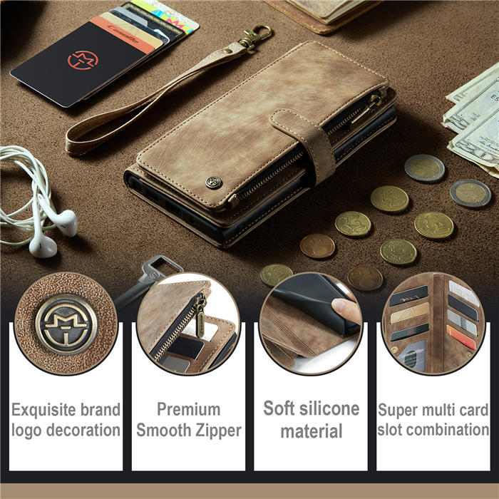 CaseMe Samsung Galaxy S23 Ultra Wallet kickstand Magnetic Leather Case with Wrist Strap