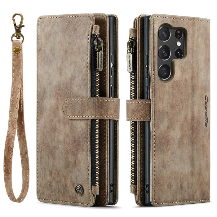 CaseMe Samsung Galaxy S23 Ultra Wallet kickstand Magnetic Leather Case with Wrist Strap