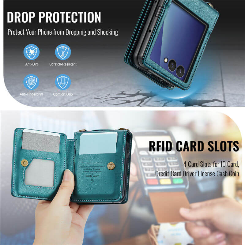 CaseMe Samsung Galaxy Z Flip7 Card Holder Case with Crossbody Strap