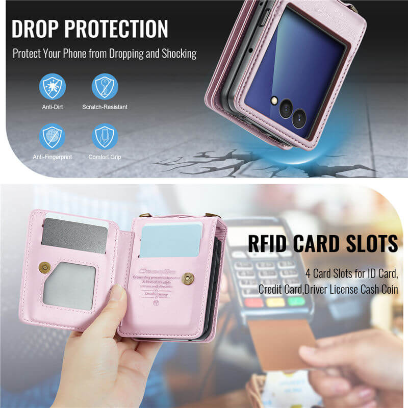 CaseMe Samsung Galaxy Z Flip7 Card Holder Case with Crossbody Strap