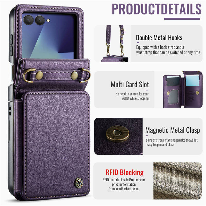 CaseMe Samsung Galaxy Z Flip7 Card Holder Case with Crossbody Strap