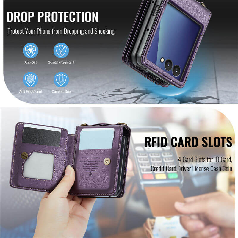 CaseMe Samsung Galaxy Z Flip7 Card Holder Case with Crossbody Strap