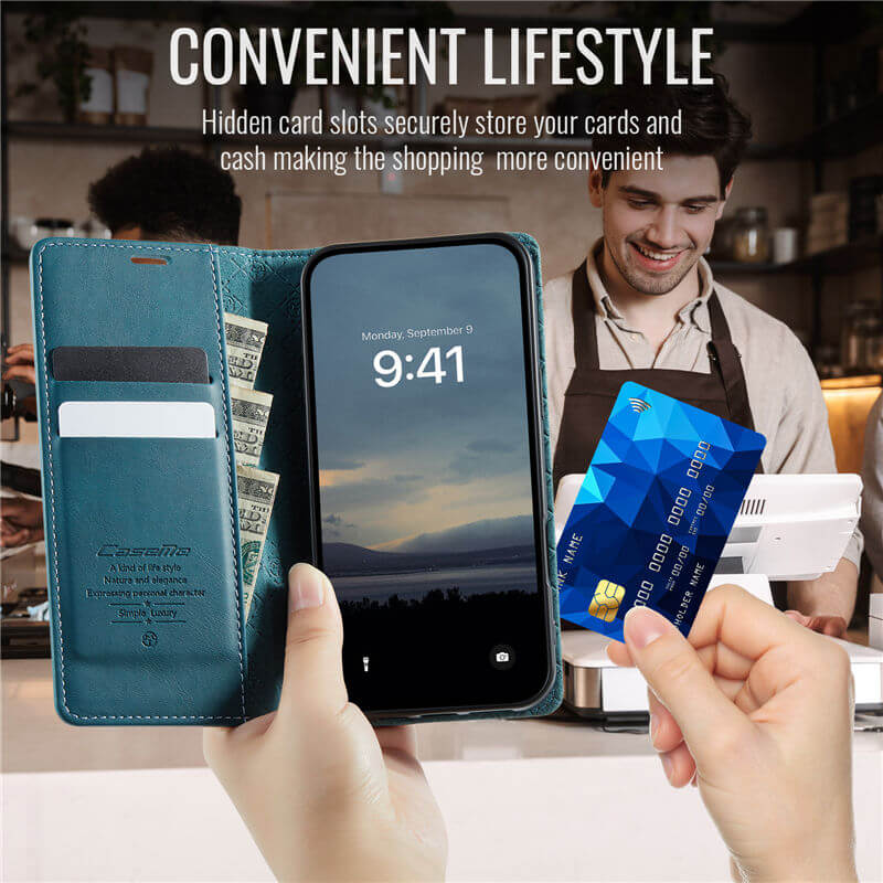 CaseMe iPhone 16 Plus Magnetic Wallet Case with RFID Blocking