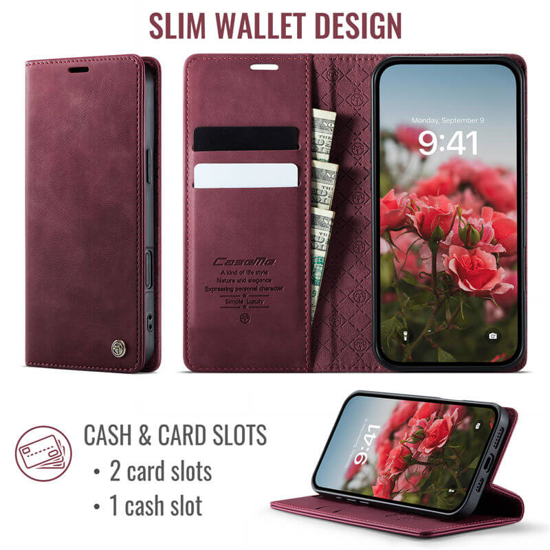CaseMe iPhone 16 Magnetic Wallet Case with RFID Blocking
