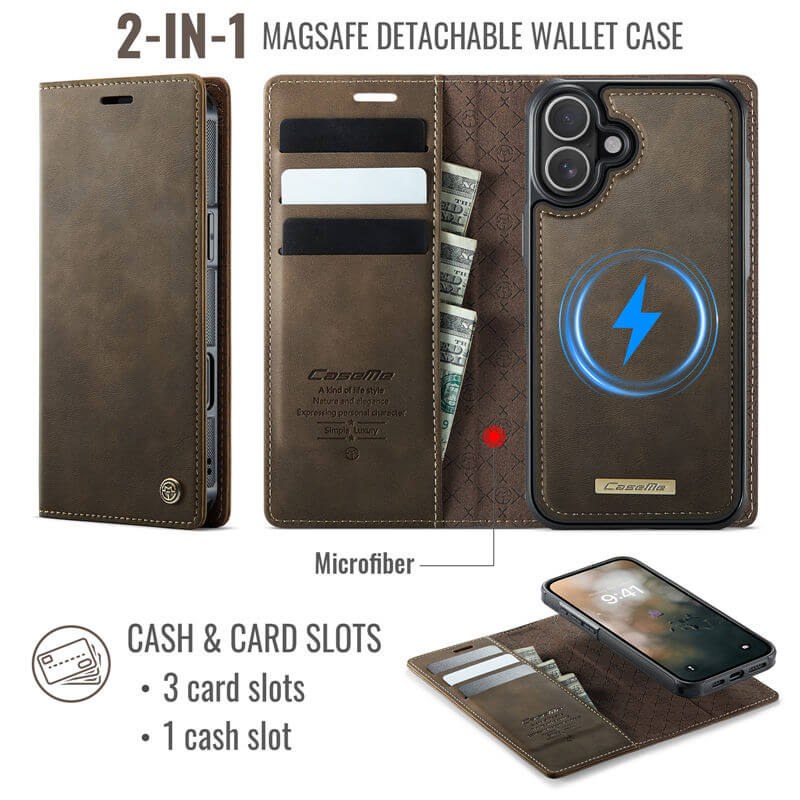 CaseMe iPhone 16 Plus 2-in-1 Magnetic Wallet Case